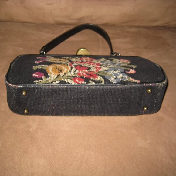 La Marquise Needlepoint Purse Handbag Leather Vintage - Picture 6 of 15